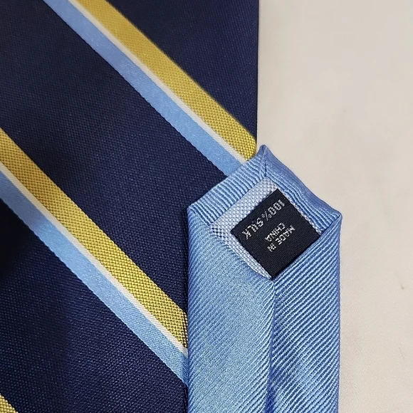 Tommy Hilfiger Blue and Yellow Silk Striped Tie - Picture 4 of 6